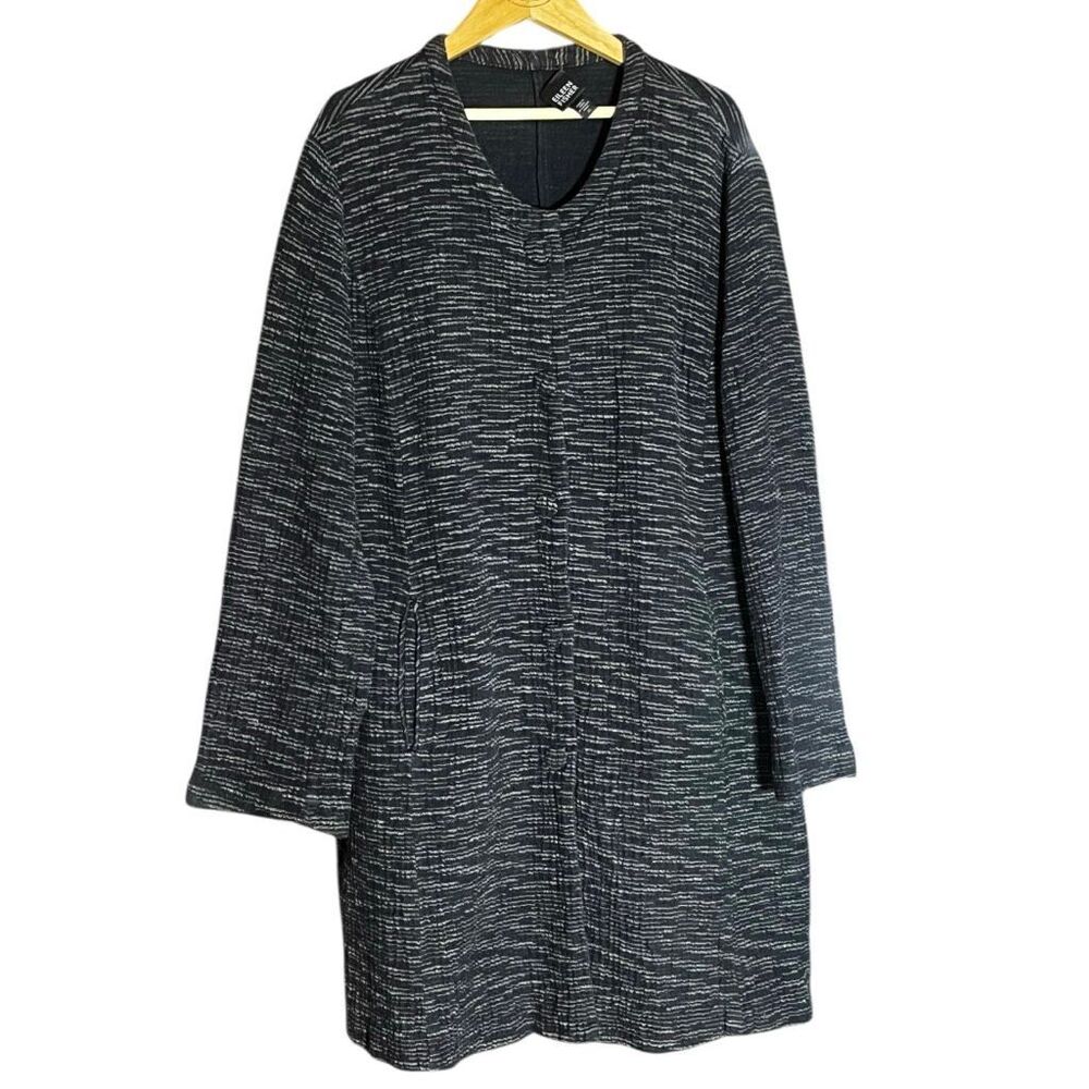 Eileen Fisher Lightweight Button Front Coatigan Long Sleeve Jacket Black‎ XL